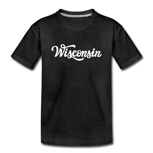 Wisconsin Youth T-Shirt - Hand Lettered Youth Wisconsin Tee - charcoal gray