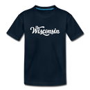Wisconsin Youth T-Shirt - Hand Lettered Youth Wisconsin Tee - deep navy