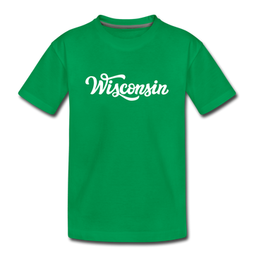 Wisconsin Youth T-Shirt - Hand Lettered Youth Wisconsin Tee - kelly green