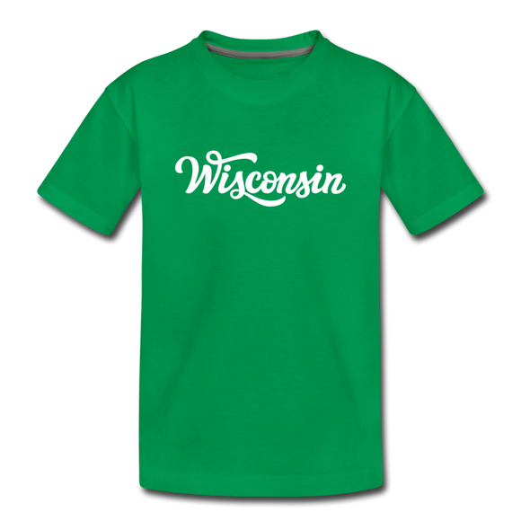 Wisconsin Youth T-Shirt - Hand Lettered Youth Wisconsin Tee - kelly green