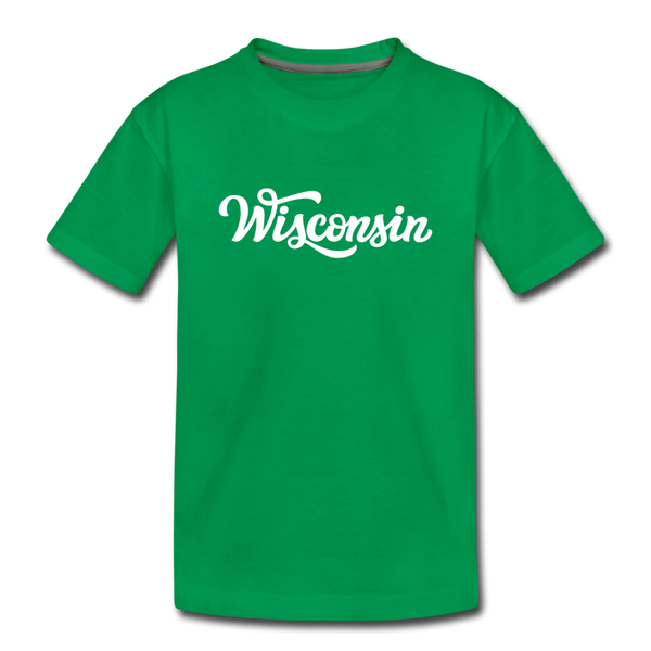 Wisconsin Youth T-Shirt - Hand Lettered Youth Wisconsin Tee - kelly green