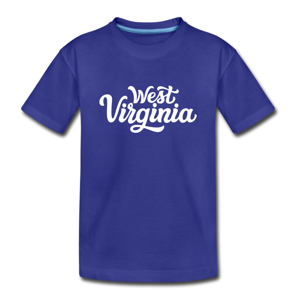 West Virginia Youth T-Shirt - Hand Lettered Youth West Virginia Tee - royal blue