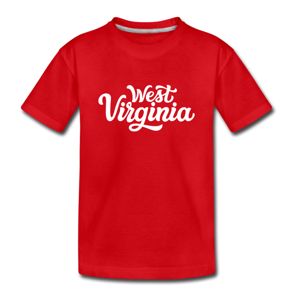 West Virginia Youth T-Shirt - Hand Lettered Youth West Virginia Tee - red