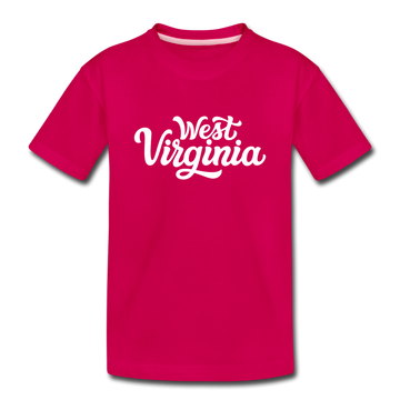 West Virginia Youth T-Shirt - Hand Lettered Youth West Virginia Tee - dark pink