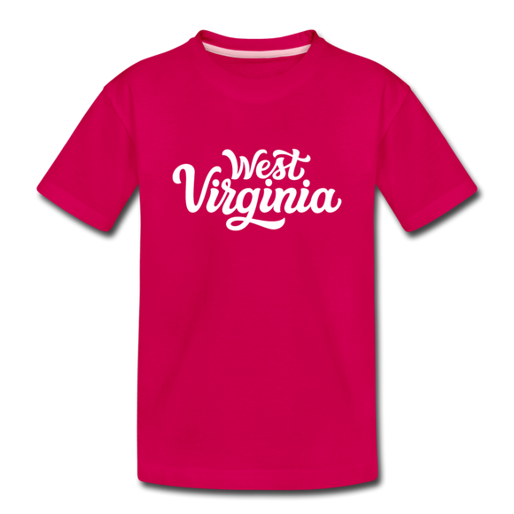 West Virginia Youth T-Shirt - Hand Lettered Youth West Virginia Tee - dark pink
