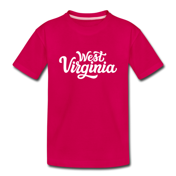 West Virginia Youth T-Shirt - Hand Lettered Youth West Virginia Tee - dark pink