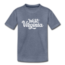 West Virginia Youth T-Shirt - Hand Lettered Youth West Virginia Tee - heather blue