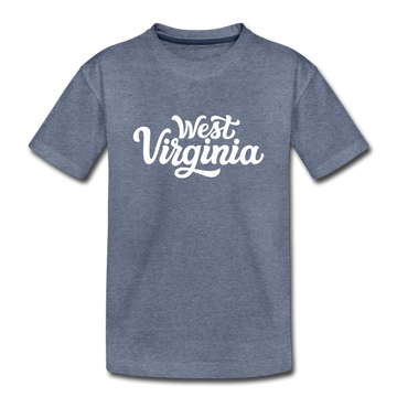 West Virginia Youth T-Shirt - Hand Lettered Youth West Virginia Tee - heather blue