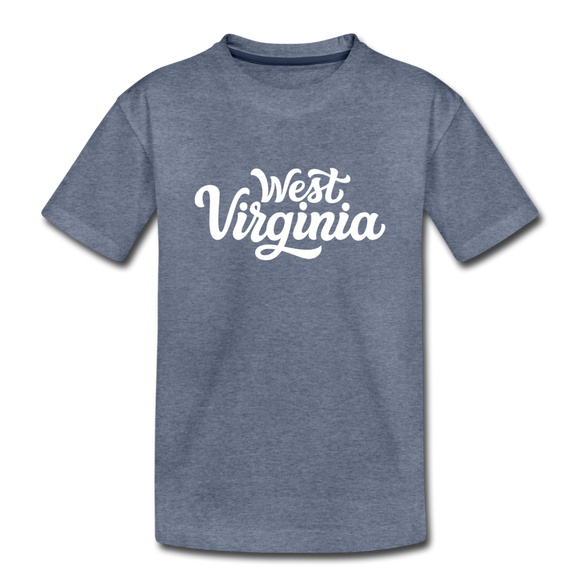 West Virginia Youth T-Shirt - Hand Lettered Youth West Virginia Tee - heather blue
