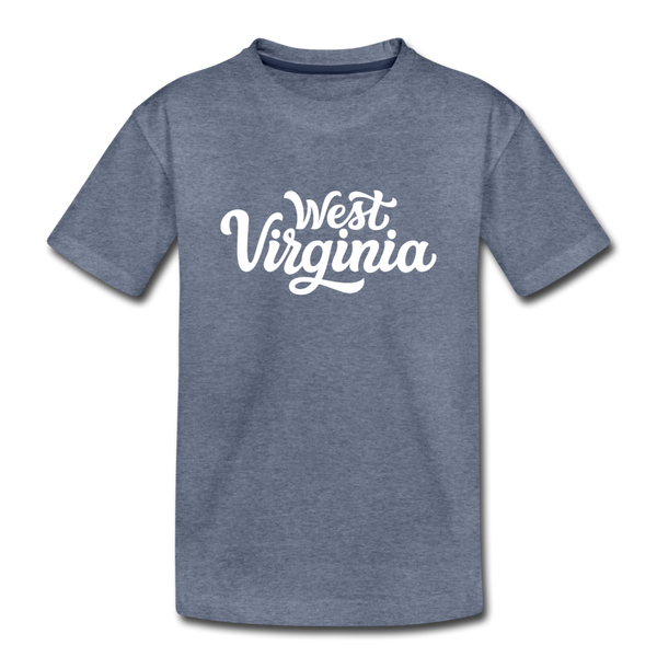 West Virginia Youth T-Shirt - Hand Lettered Youth West Virginia Tee - heather blue