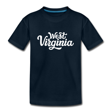 West Virginia Youth T-Shirt - Hand Lettered Youth West Virginia Tee - deep navy