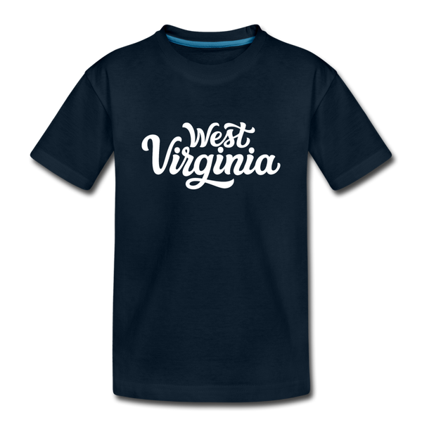 West Virginia Youth T-Shirt - Hand Lettered Youth West Virginia Tee - deep navy