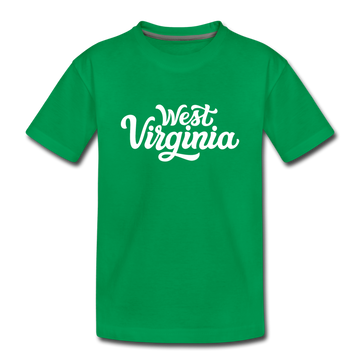 West Virginia Youth T-Shirt - Hand Lettered Youth West Virginia Tee - kelly green