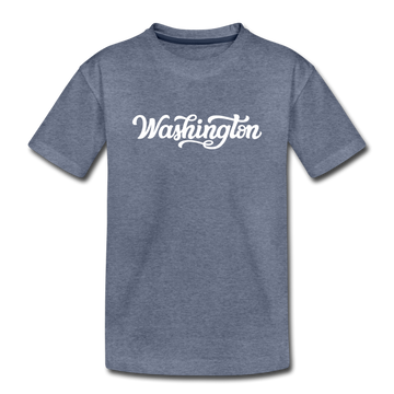 Washington Youth T-Shirt - Hand Lettered Youth Washington Tee - heather blue