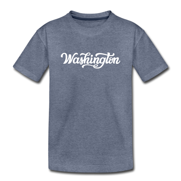 Washington Youth T-Shirt - Hand Lettered Youth Washington Tee - heather blue