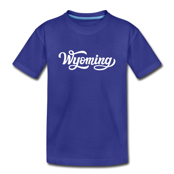 Wyoming Youth T-Shirt - Hand Lettered Youth Wyoming Tee - royal blue