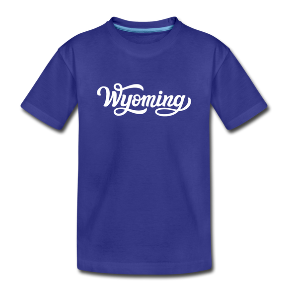 Wyoming Youth T-Shirt - Hand Lettered Youth Wyoming Tee - royal blue