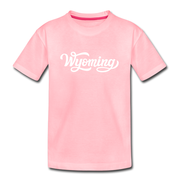 Wyoming Youth T-Shirt - Hand Lettered Youth Wyoming Tee - pink