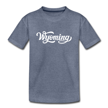 Wyoming Youth T-Shirt - Hand Lettered Youth Wyoming Tee - heather blue