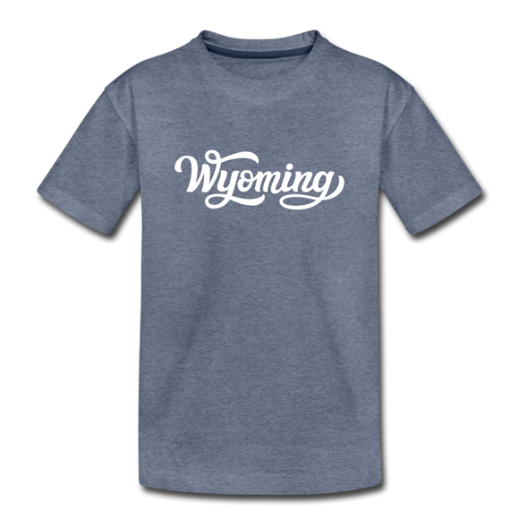 Wyoming Youth T-Shirt - Hand Lettered Youth Wyoming Tee - heather blue