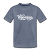 Wyoming Youth T-Shirt - Hand Lettered Youth Wyoming Tee - heather blue