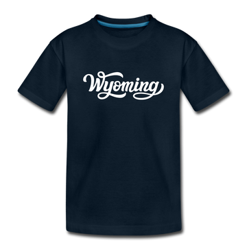 Wyoming Youth T-Shirt - Hand Lettered Youth Wyoming Tee - deep navy
