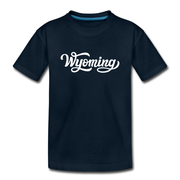 Wyoming Youth T-Shirt - Hand Lettered Youth Wyoming Tee - deep navy
