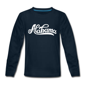 Alabama Youth Long Sleeve Shirt - Hand Lettered Youth Long Sleeve Alabama Tee - deep navy