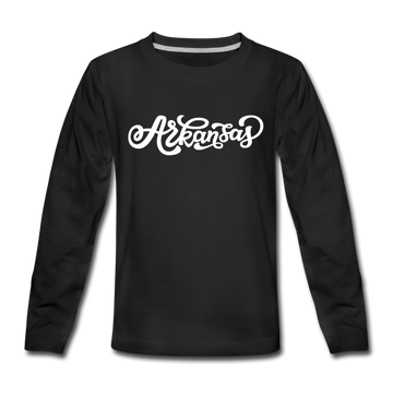 Arkansas Youth Long Sleeve Shirt - Hand Lettered Youth Long Sleeve Arkansas Tee - black