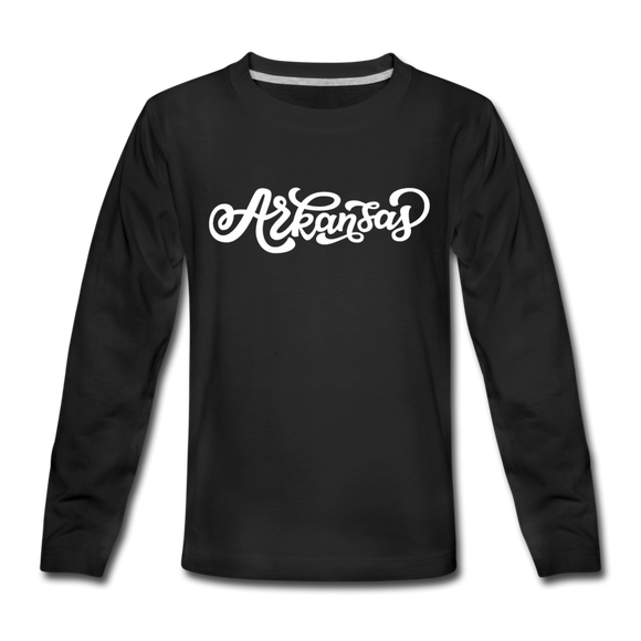 Arkansas Youth Long Sleeve Shirt - Hand Lettered Youth Long Sleeve Arkansas Tee - black