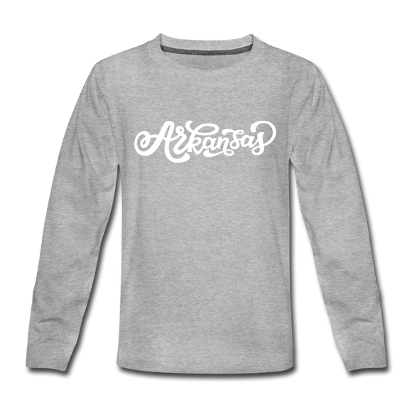 Arkansas Youth Long Sleeve Shirt - Hand Lettered Youth Long Sleeve Arkansas Tee - heather gray