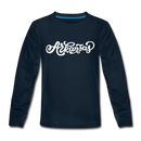 Arkansas Youth Long Sleeve Shirt - Hand Lettered Youth Long Sleeve Arkansas Tee - deep navy