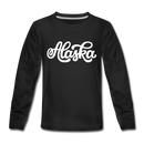 Alaska Youth Long Sleeve Shirt - Hand Lettered Youth Long Sleeve Alaska Tee - black
