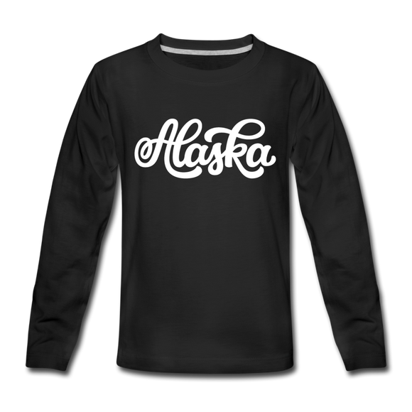 Alaska Youth Long Sleeve Shirt - Hand Lettered Youth Long Sleeve Alaska Tee - black