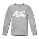 Alaska Youth Long Sleeve Shirt - Hand Lettered Youth Long Sleeve Alaska Tee - heather gray