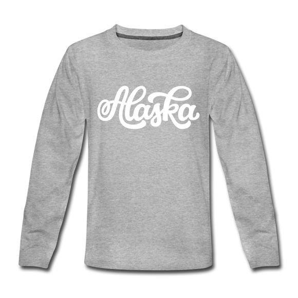Alaska Youth Long Sleeve Shirt - Hand Lettered Youth Long Sleeve Alaska Tee - heather gray