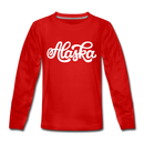 Alaska Youth Long Sleeve Shirt - Hand Lettered Youth Long Sleeve Alaska Tee - red