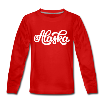 Alaska Youth Long Sleeve Shirt - Hand Lettered Youth Long Sleeve Alaska Tee - red