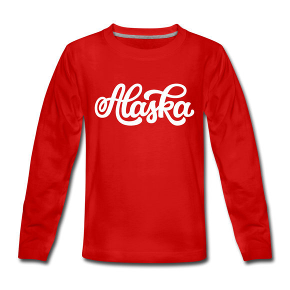 Alaska Youth Long Sleeve Shirt - Hand Lettered Youth Long Sleeve Alaska Tee - red