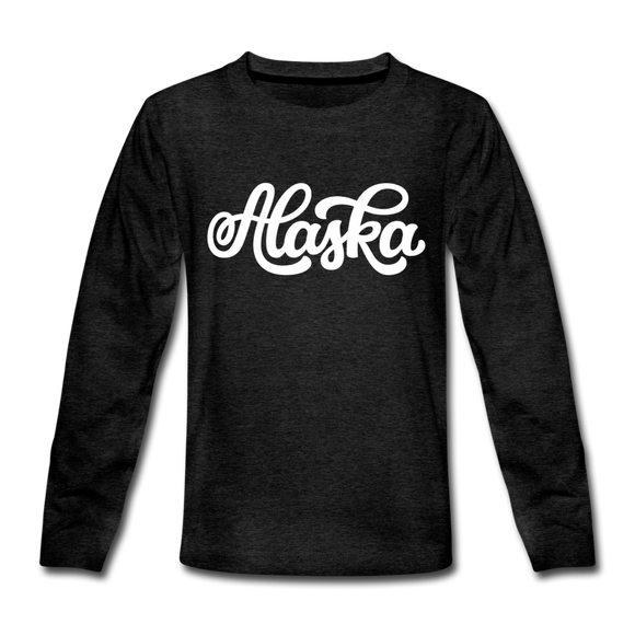 Alaska Youth Long Sleeve Shirt - Hand Lettered Youth Long Sleeve Alaska Tee - charcoal gray