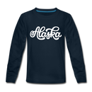 Alaska Youth Long Sleeve Shirt - Hand Lettered Youth Long Sleeve Alaska Tee - deep navy