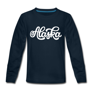 Alaska Youth Long Sleeve Shirt - Hand Lettered Youth Long Sleeve Alaska Tee - deep navy