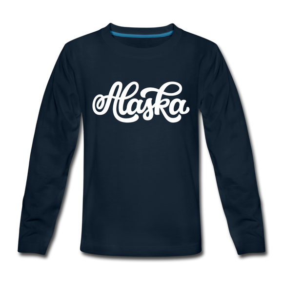 Alaska Youth Long Sleeve Shirt - Hand Lettered Youth Long Sleeve Alaska Tee - deep navy