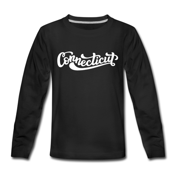 Connecticut Youth Long Sleeve Shirt - Hand Lettered Youth Long Sleeve Connecticut Tee - black