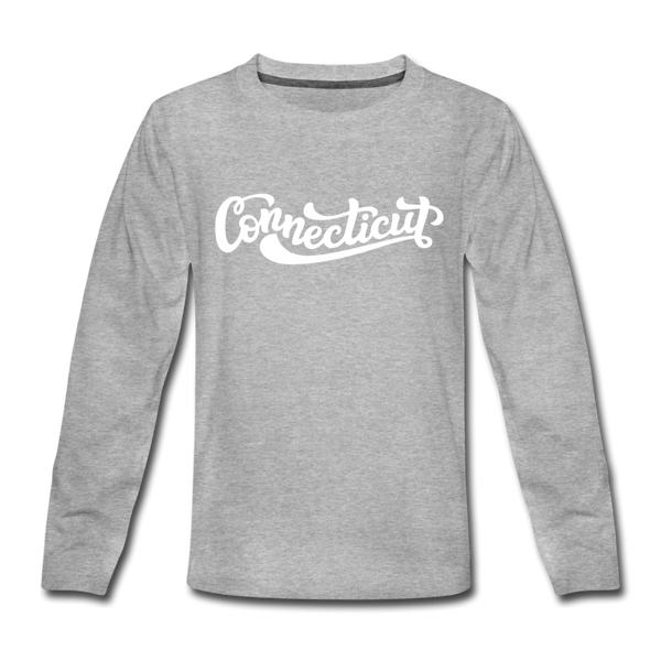 Connecticut Youth Long Sleeve Shirt - Hand Lettered Youth Long Sleeve Connecticut Tee - heather gray