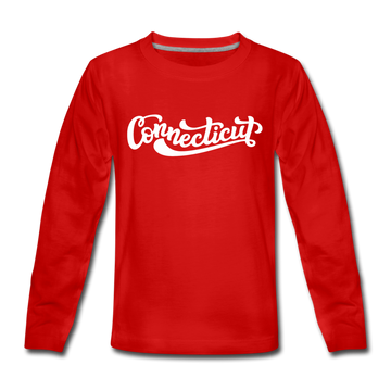 Connecticut Youth Long Sleeve Shirt - Hand Lettered Youth Long Sleeve Connecticut Tee - red