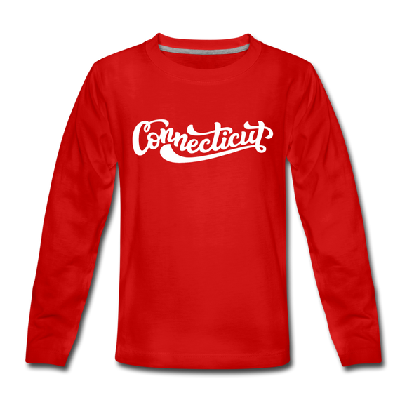 Connecticut Youth Long Sleeve Shirt - Hand Lettered Youth Long Sleeve Connecticut Tee - red