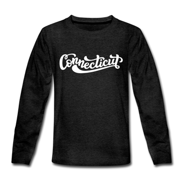 Connecticut Youth Long Sleeve Shirt - Hand Lettered Youth Long Sleeve Connecticut Tee - charcoal gray