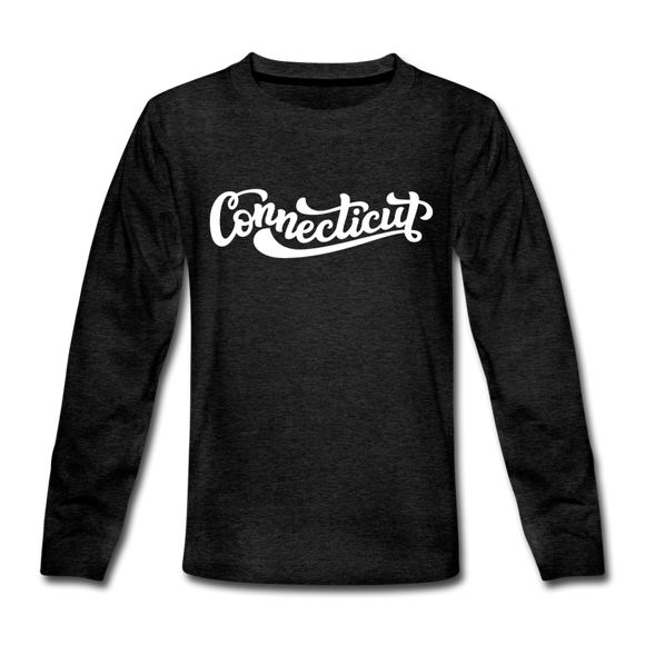 Connecticut Youth Long Sleeve Shirt - Hand Lettered Youth Long Sleeve Connecticut Tee - charcoal gray