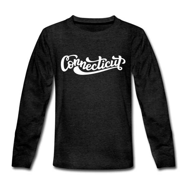 Connecticut Youth Long Sleeve Shirt - Hand Lettered Youth Long Sleeve Connecticut Tee - charcoal gray